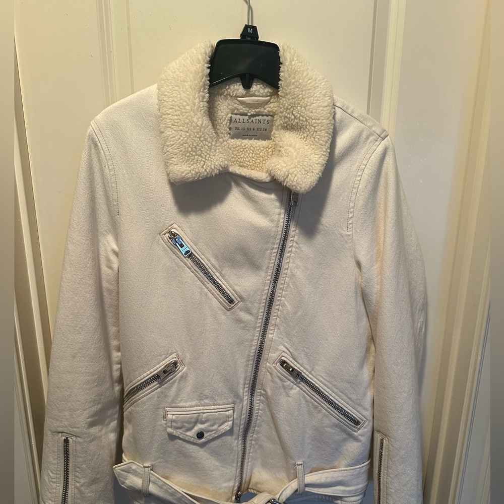 White shearling biker jacket